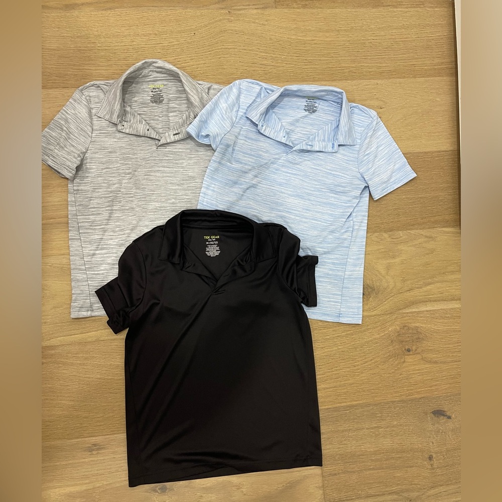 Tek Gear Kids Polo Shirt Trio - Black, Gray, Light Blue Size M(10/12)